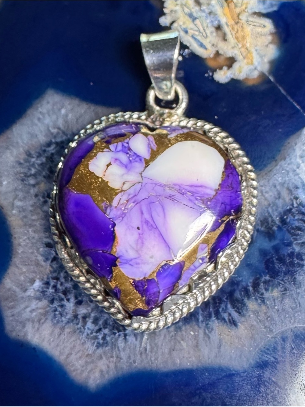 Purple Dahlia Turquoise Heart Pendant Set In 925 Sterling Silver